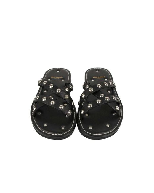 Saint Laurent Black Leather Sandal With Studs for men
