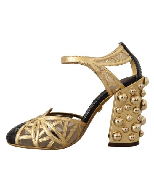 Dolce & Gabbana Metallic Leather Studded Ankle Straps Shoes