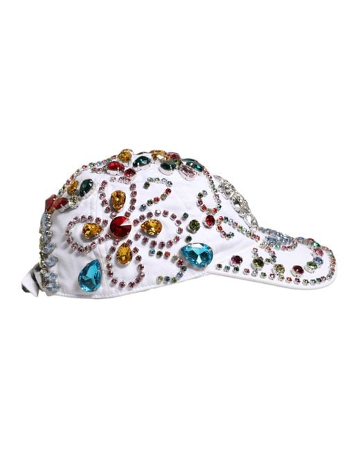 Dolce & Gabbana White Crystal Embellish Baseball Cap for men