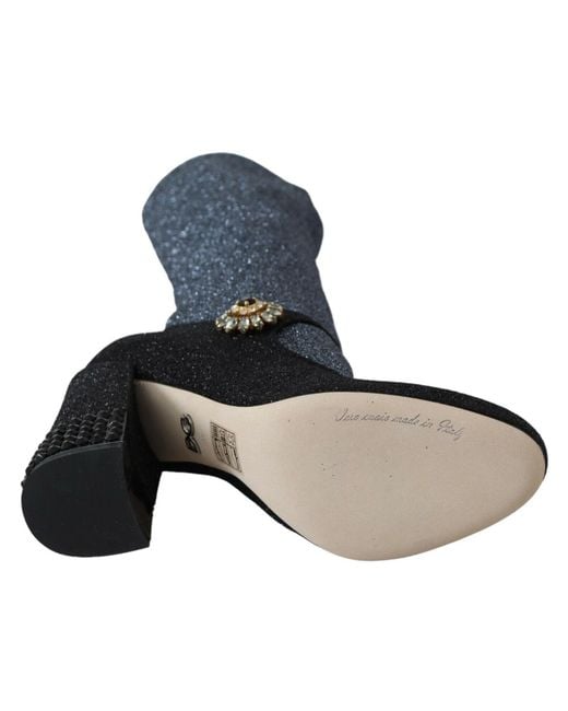 Dolce & Gabbana Blue Crystal Mary Janes Booties Shoes Nylon Spandex (Stretch)