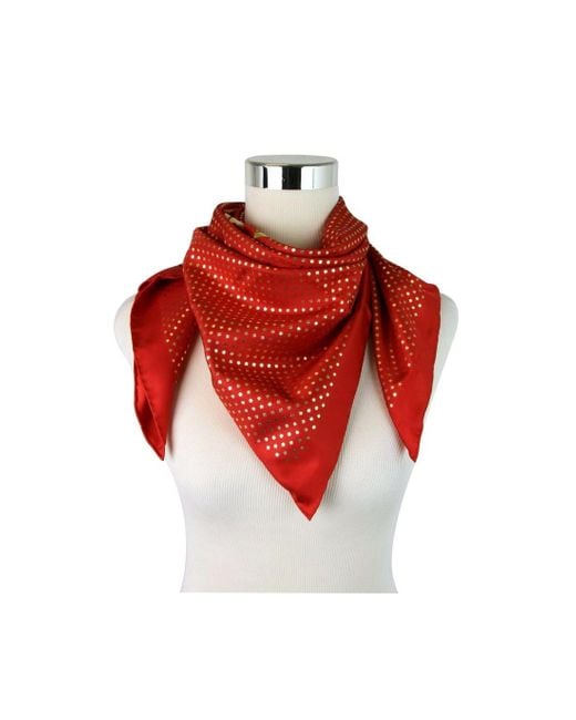 Gucci Red Silk With Star Print And "Guccy" Logo Scarf