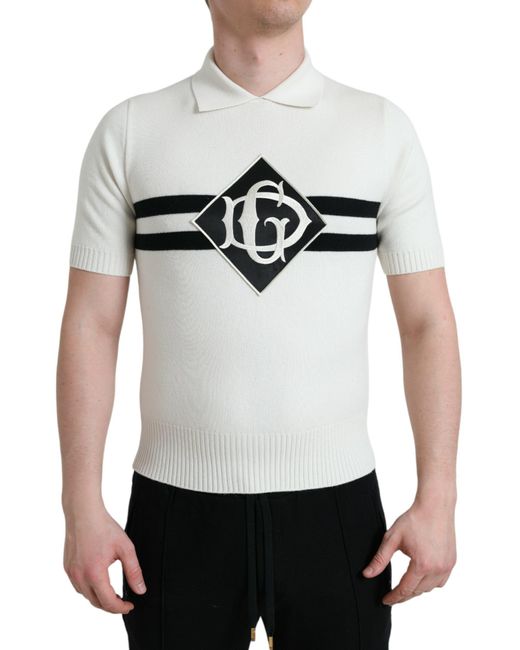 Dolce & Gabbana White Dg Logo Collared Henley Shirt T-Shirt for men