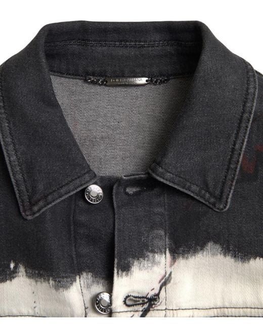 Dolce & Gabbana Black Cotton Collared Denim Jacket for men