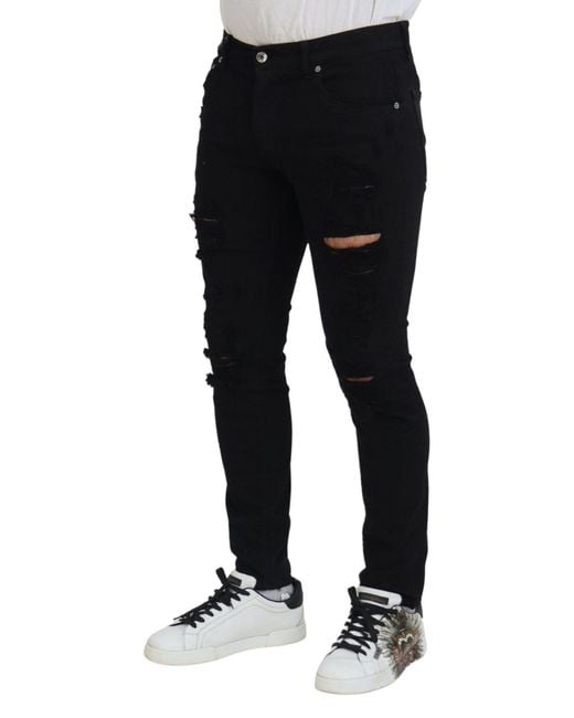 Dolce & Gabbana Black Svelte Tattered Slim Fit Denim for men