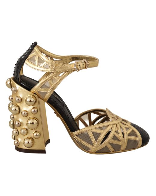 Dolce & Gabbana Metallic Leather Studded Ankle Straps Shoes