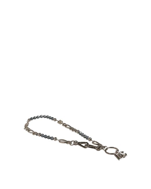 Dolce & Gabbana White Tone Chain Signature Dg Logo Pendant Necklace Brass
