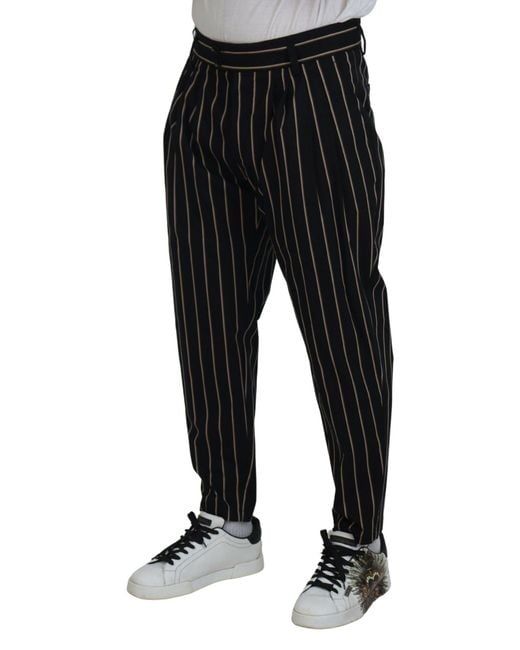Dolce & Gabbana Black Striped Cotton Stretch Pants for men