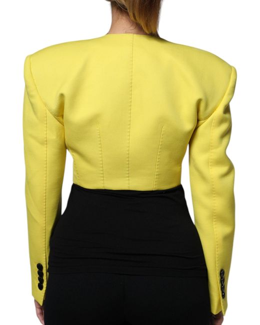 Dolce & Gabbana Yellow Lemon Wool Long Sleeves Cropped Coat Jacket