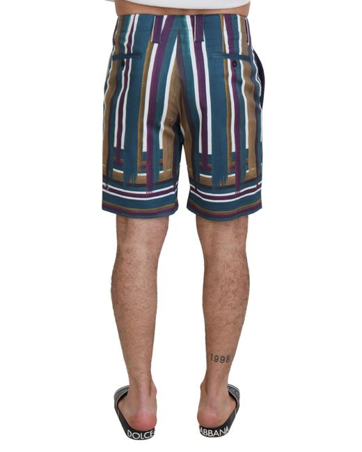 Dolce & Gabbana Blue Striped Stretch Cotton Shorts for men