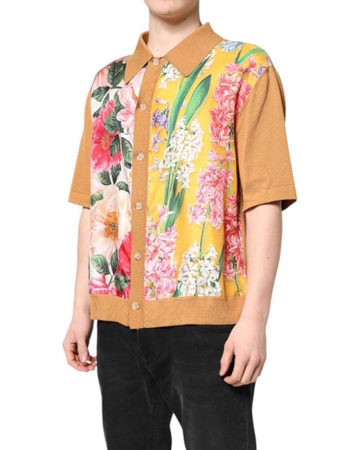 Dolce & Gabbana Floral Collared Short Sleeve T-Shirt for men