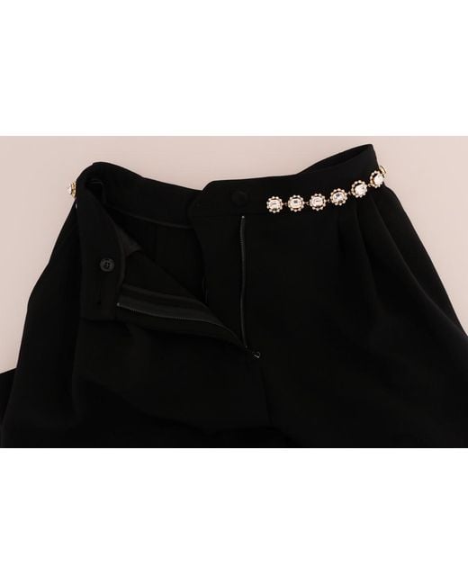 Dolce & Gabbana Black Wool Stretch Crystal Pants