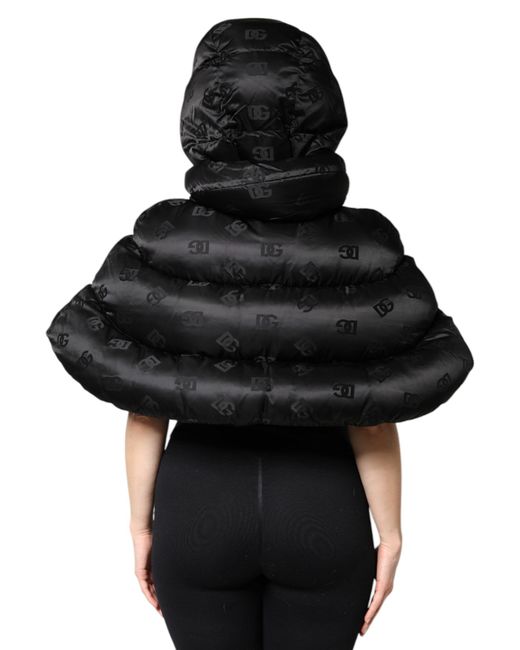 Dolce & Gabbana Black Padded Puffer Hooded Full Zip Cropped Jacket