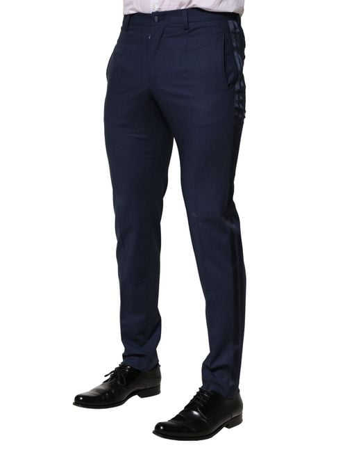 Dolce & Gabbana Blue Dark Wool Dress Formal Pants for men