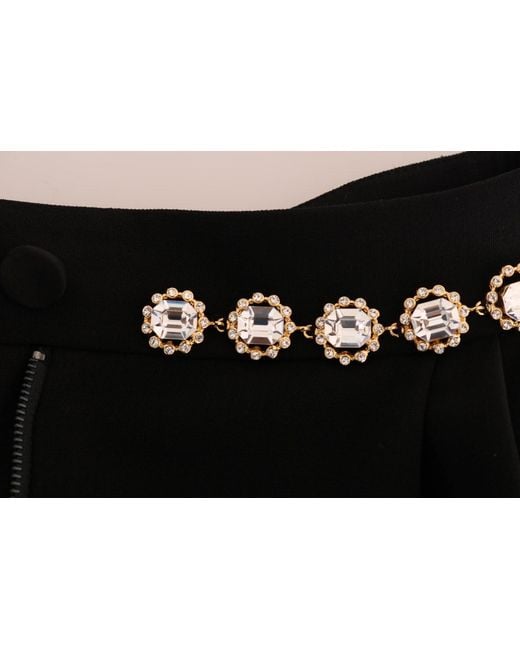 Dolce & Gabbana Black Wool Stretch Crystal Pants