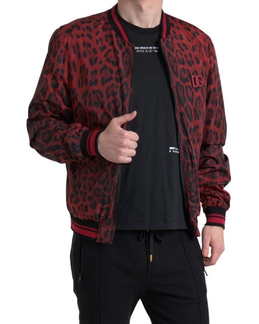Dolce & Gabbana Red Leopard Bomber Short Coat Jacket for men
