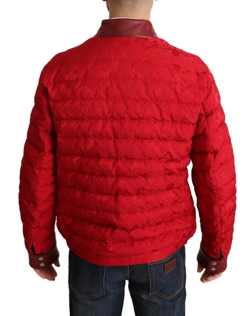 Dolce & Gabbana Red Quilted Bomber Crown Logo Jacket for men