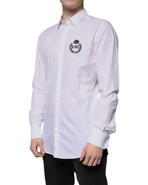 Dolce & Gabbana White Cotton Logo Formal Dress Shirt for men