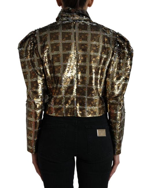 Dolce & Gabbana Black Polyester Sequined Cropped Jacket