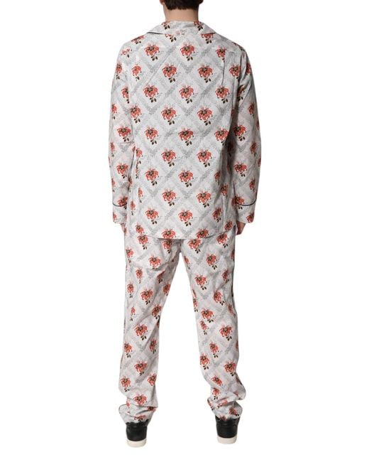 Dolce & Gabbana White Floral Print Cotton Pajama Set Sleepwear for men