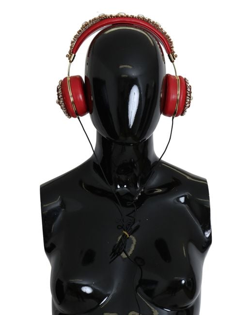 Dolce & Gabbana Black Frends Leather Floral Crystal Headset Headphones