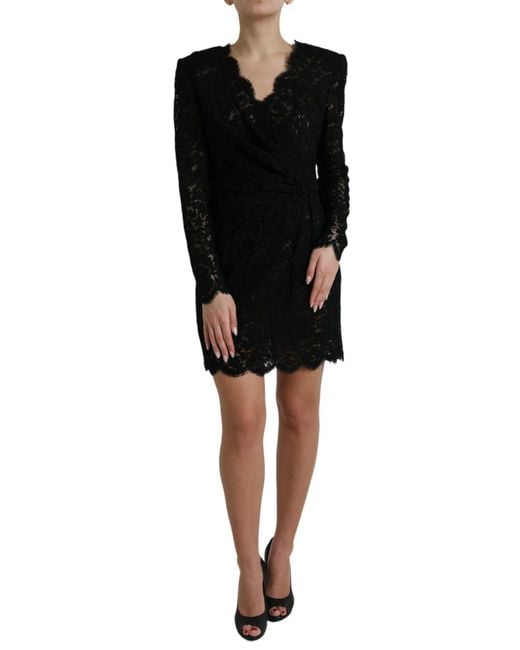 Dolce & Gabbana Black Bodycon Lace Cotton Sheath Mini Dress