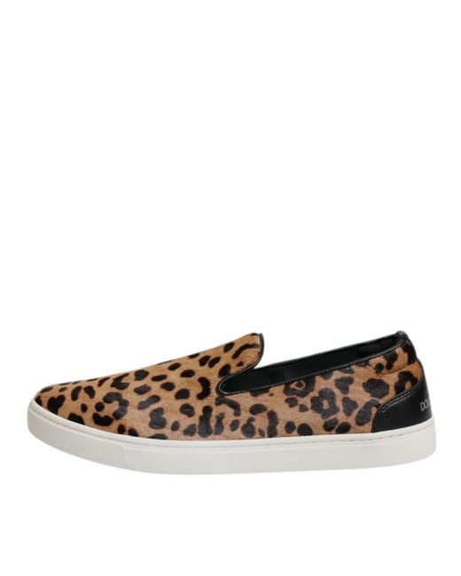 Dolce & Gabbana Brown Calfskin Fur Leopard Sneakers Shoes for men