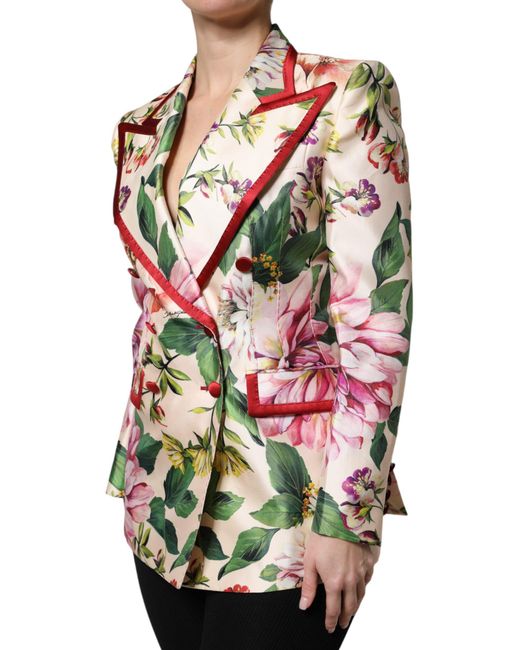 Dolce & Gabbana White Floral Doublebreasted Blazer
