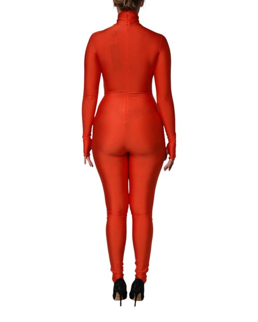 Dolce & Gabbana Red Nylon Turtleneck Bodycon Jumpsuit Dress