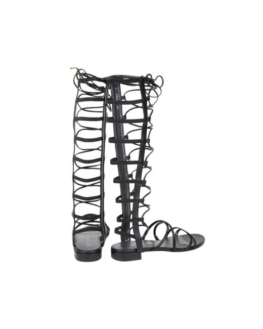 Stuart Weitzman Black Sparta Leather Gladiator Boots (M Us)