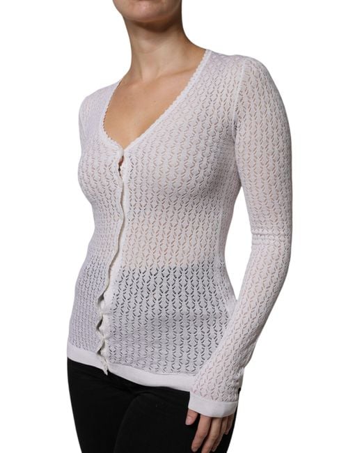 Dolce & Gabbana Gray Silk Button Down Cardigan Sweater