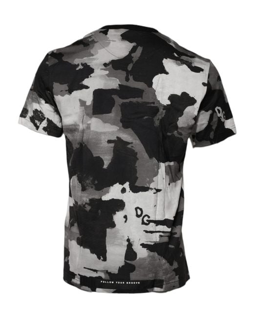 Dolce & Gabbana Black Camouflage Crew Neck T-Shirt Cotton for men