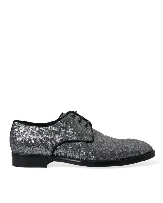 Dolce & Gabbana Black Sequined Lace Up Derby Dress Shoes for men