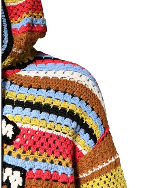 Dolce & Gabbana Red Crochet Knit Hooded Sweater for men