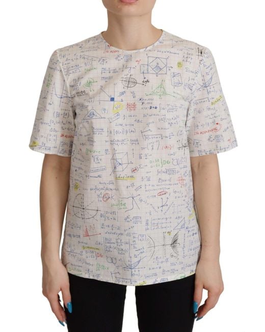 Dolce & Gabbana Gray Cotton Algebra Print Short Sleeves Top