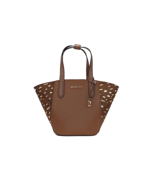 Michael Kors Portia Small Pebbled Leather And Haircalf Tote Handbag (brown  Multi) | Lyst