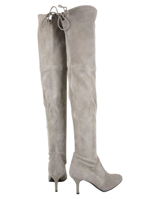 Stuart Weitzman Gray Solid Tiemodel Suede Over-The-Knee Boot