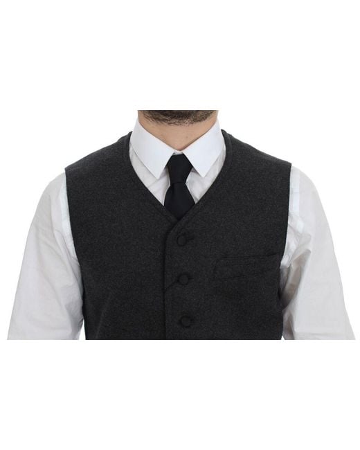 Dolce & Gabbana Gray Wool Blend Logo Vest Gilet Weste Clothing for men
