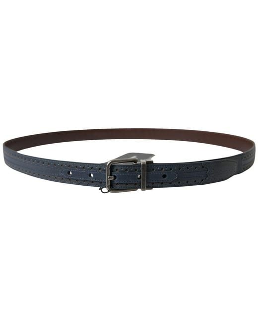 Dolce & Gabbana Metallic Leather Perforated Metal Buckle Belt for men