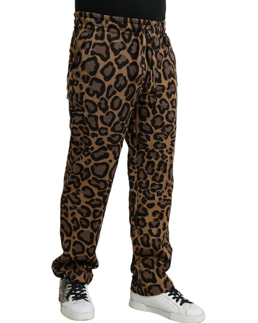 Dolce & Gabbana Black Leopard Print Polyester Jogger Pants for men
