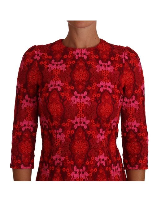Dolce & Gabbana Dolce Gabbana Floral Crochet Lace Red Sheath Dress