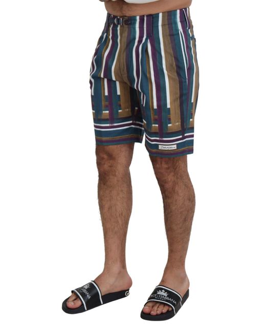 Dolce & Gabbana Blue Striped Stretch Cotton Shorts for men