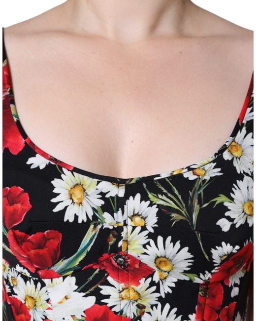Dolce & Gabbana Red Floral Silk Sleeveless Long Gown Dress