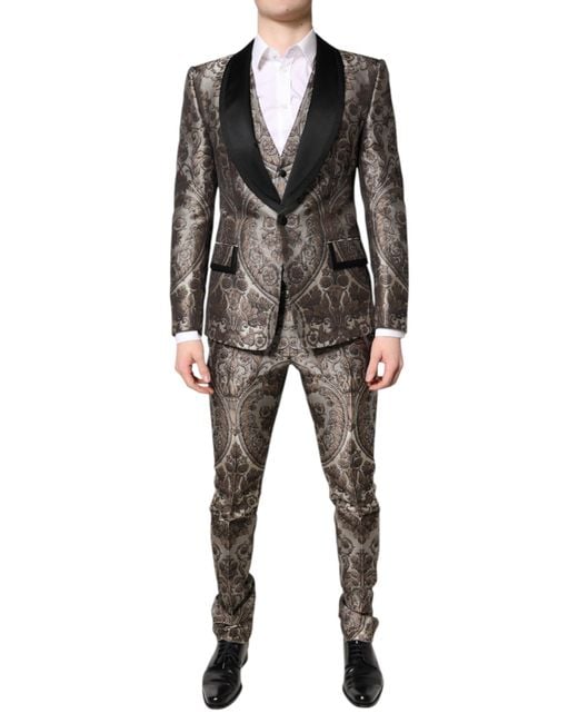 Dolce & Gabbana Black Jacquard Single Breasted 3 Piece Suit for men