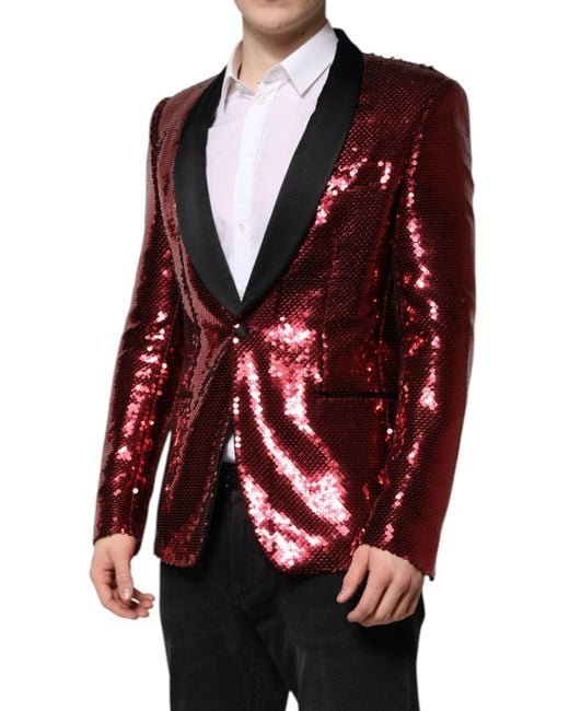 Dolce & Gabbana Red Sequin Blazer Notch Lapel for men