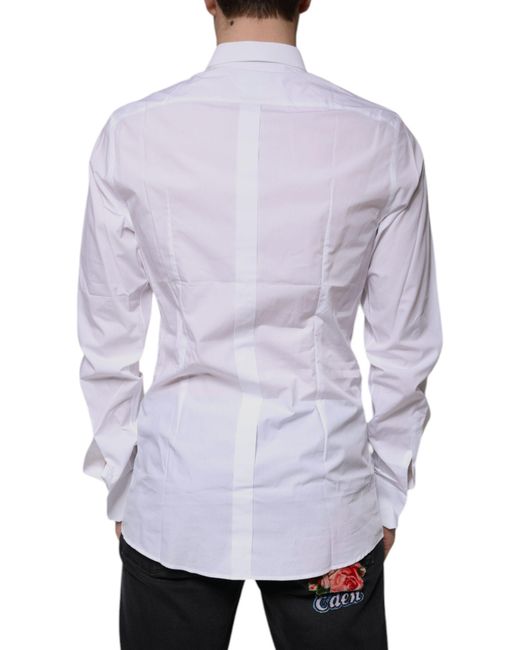 Dolce & Gabbana White Cotton Logo Formal Dress Shirt for men