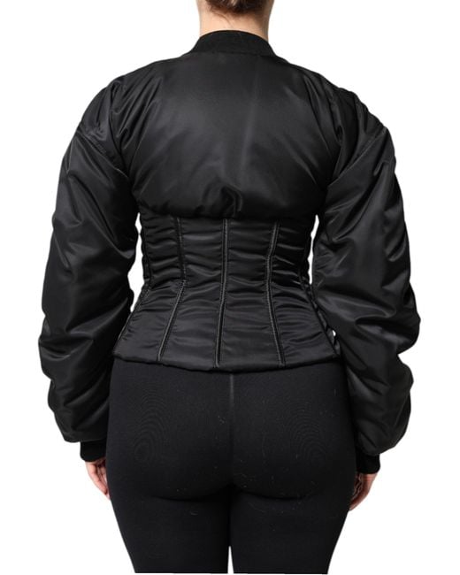 Dolce & Gabbana Black Nylon Full Zip Bustier Corset Jacket