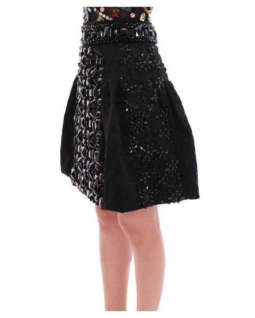 Dolce & Gabbana Black Crystal Handmade Above Knee Skirt