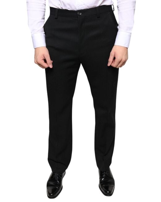 Dolce & Gabbana Black Wool Skinny Dress Pants for men