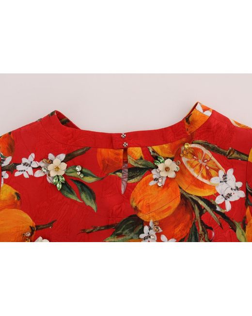 Dolce & Gabbana Red Print Crystal-Embellished Blouse