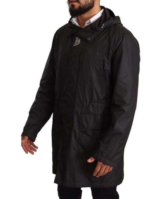 Dolce & Gabbana Black Hooded Trench Coat Jacket for men